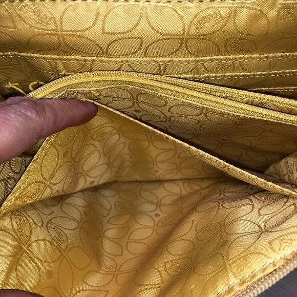 Vintage Fossil leather crossbody organizer purse. Yellow - Picture 2 of 11